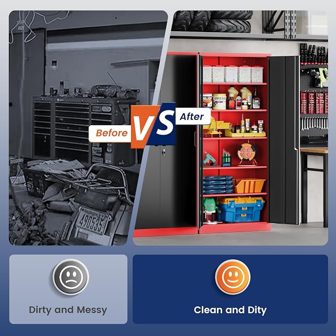 Yizosh Metal Storage Cabinet with Lock Doors and 5 Adjustable Shelves,- 72" Garage Storage Cabinet for Home,Office,Garage,School - Image 9