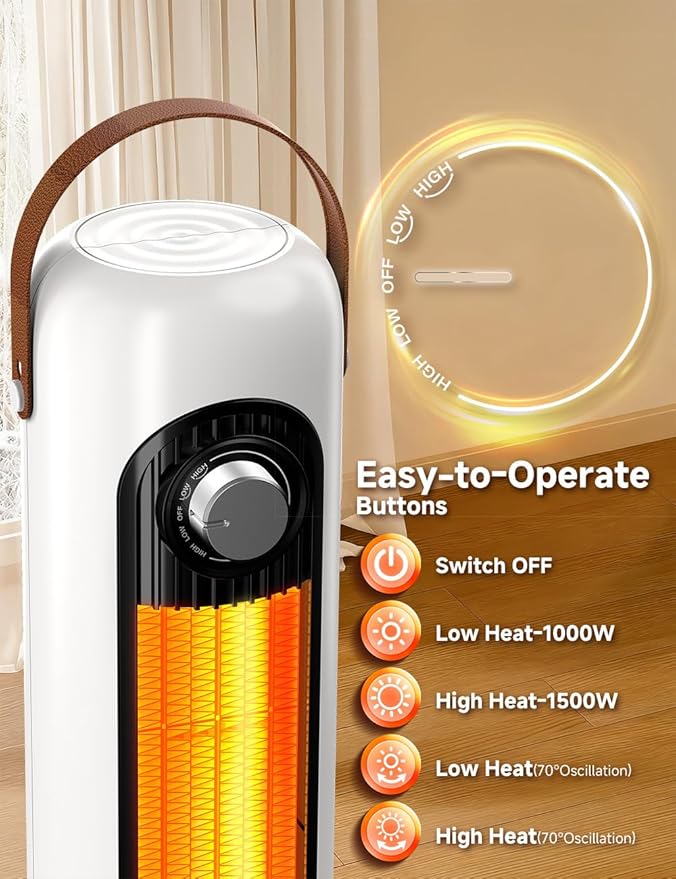 Patio Heaters for Outdoor Use w/4 Modes, Heating 350Sq.ft in 1S, 1500W PTC Ceramic Electric Heater, Overheating & Tip-Over Protection, 70° Oscillating Space Heaters for Indoor Use Large Room