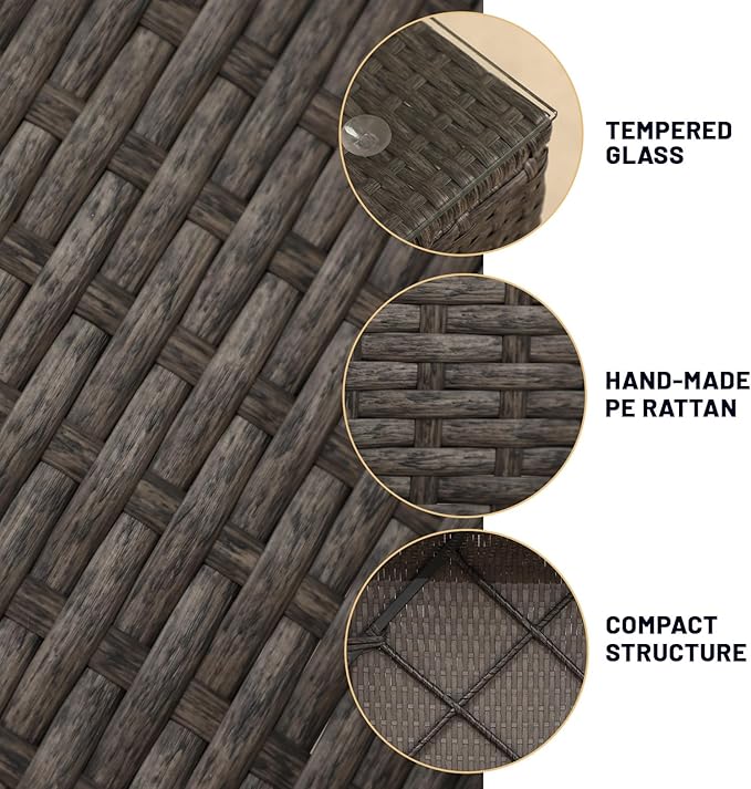 PAOLFOX5 Piece Rattan Patio Furniture Set, Outdoor Patio Conversation Set with Table,Soft Cushion and Backrest,Modern Chairs and Table Sets,Outdoor Furniture for Porch, Garden, Lawn,Grey/Beige
