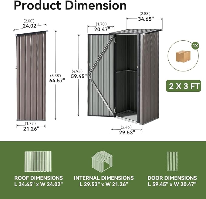 Aoxun 3’x2.1’ Outdoor Metal Storage Shed with Lockable Doors, Steel Utility Tool Shed, Metal Sheds Outdoor Storage for Garden, Patio, Backyard and Lawn, Brown - Image 3