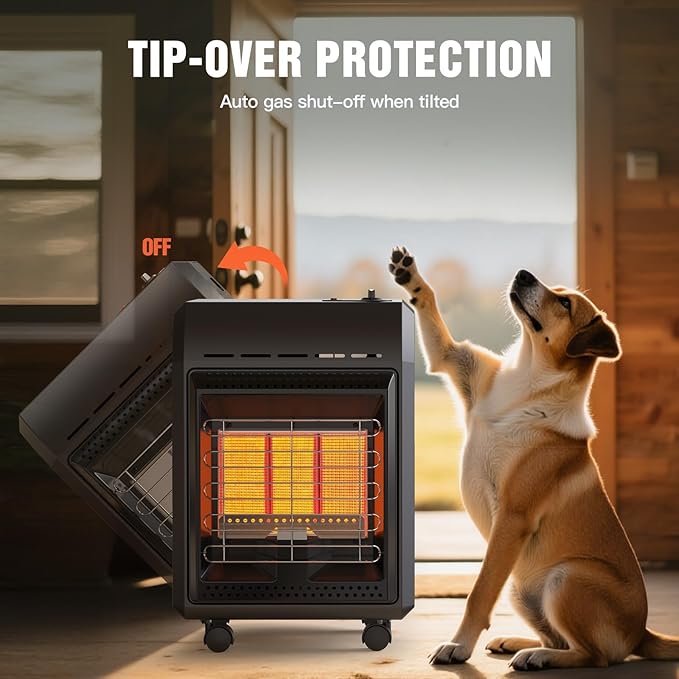 Propane Heater Outdoor Portable 6000 To 18000 BTU Propane Gas Heater Cordless 3 Settings for Patio, With Tip-Over Protection Ultra Quiet Heat Up To 450 Sq.Ft