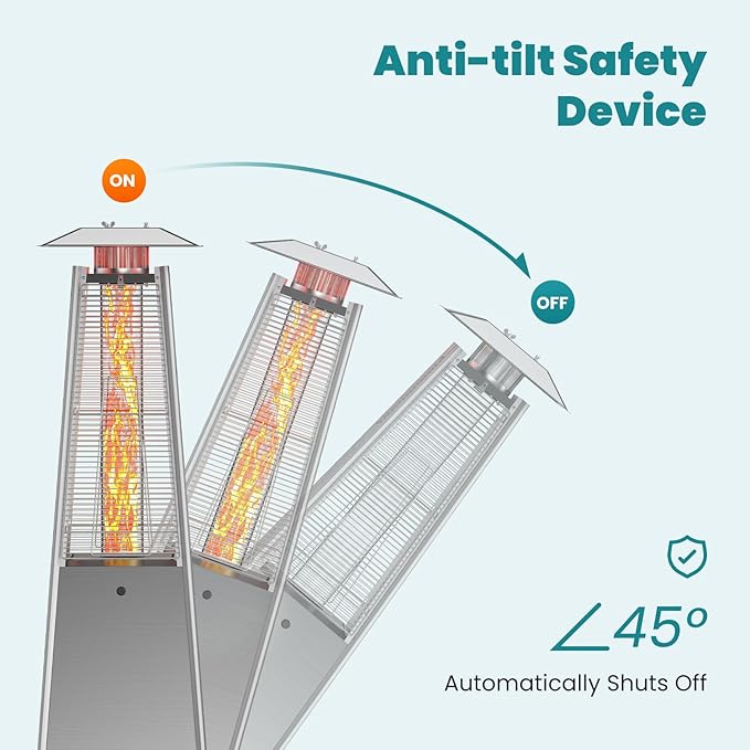 OLIXIS Pyramid Patio Heater, 48000 BTU Outdoor Heater with Wheels and Ignition, Propane Patio Heater for Home, Backyard, Garden,Deck and Patio, Silvery