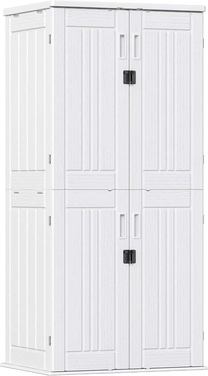 ZYJOYY Outdoor Storage Cabinet with 4 Shelves, 31.5" x 23.23" x 66.22" White Waterproof Resin Vertical Tool Shed, Lockable 30 cu.ft. Storage Shed for Patio, Garden, Yard - Image 9