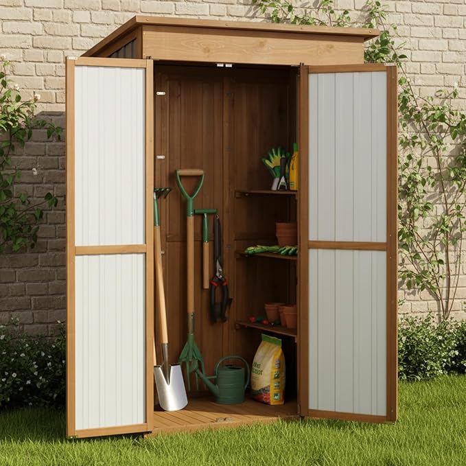 51" L Outdoor Storage Cabinet Waterproof with Shelves, Outside Storage Shed Backyard Tall Cabinet with Fold-Out Table for Patio, Garage, Garden, Pool Accessories Storage - Image 2