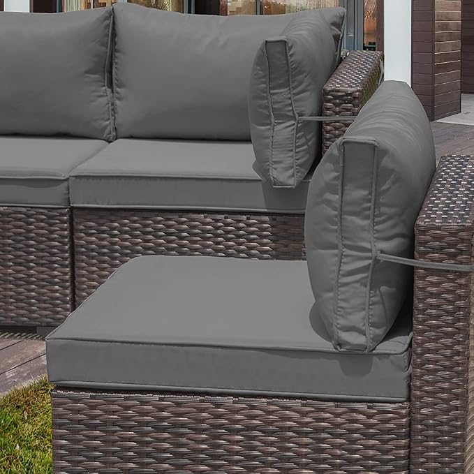 13 Pieces Outdoor Patio Furniture Set,Outdoor Sectional Furniture with 43" 55000 BTU Gas Propane Fire Pit Table,PE Rattan Wicker Patio Conversation Set with 10 Thickened Cushions,Grey