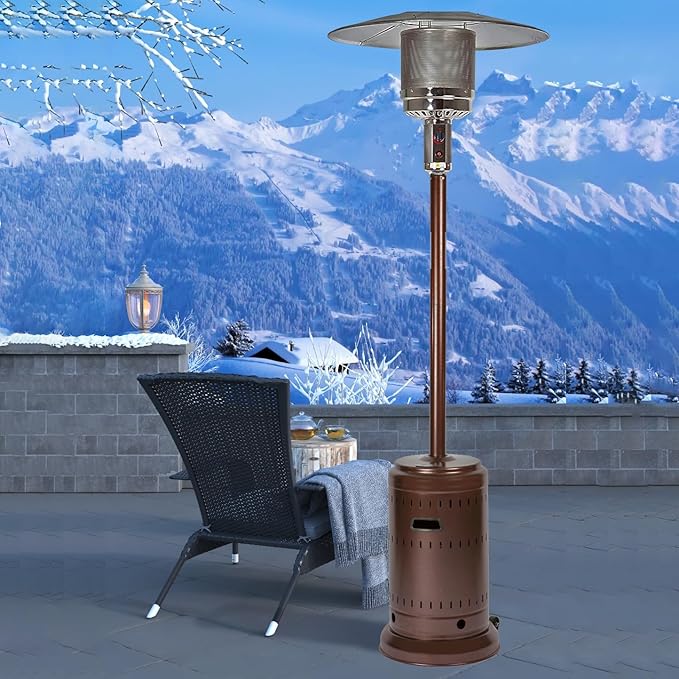 Fire Sense 60485 All Seasons Patio Heater With Wheels 46,000 BTU Output Electronic Ignition System Portable Outdoor Propane Heater Patio Heater – Hammered Bronze