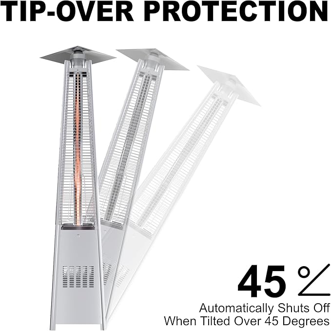 GLANC 48,000 BTU Pyramid Patio Heater, Outdoor Patio Heaters for Outdoor Use with Cover & Wheels, 88" Quartz Glass Tube Propane Heater for Deck Backyard Commercial, Triple Safety Protection (Silver)
