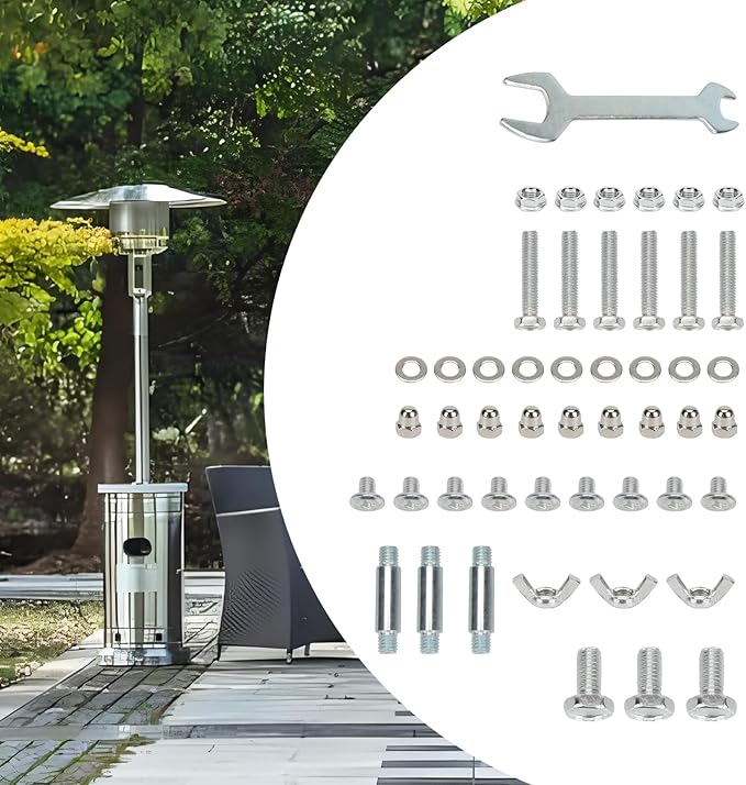 Patio Heater Replacement Hardware Parts, Propane Outdoor Space Patio Heater Bolt and Nut Set PatioHeater Reflector Shield Accessories or Round Umbrella Shape Stand-up Pyramid Heater Heat Kit