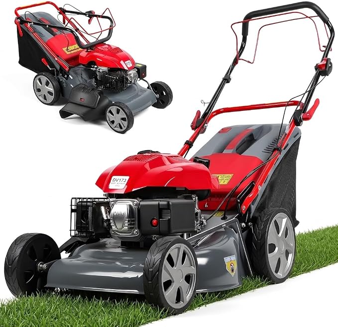 173cc Gas Lawn Mower, Self-Propelled Rear Wheel Drive, Adjustable 3-Speed Settings, 20" Cutting Width, 60L Grass Catcher, Ideal for Large Lawns, Easy Start & Efficient Grass Collect Red by Unknown