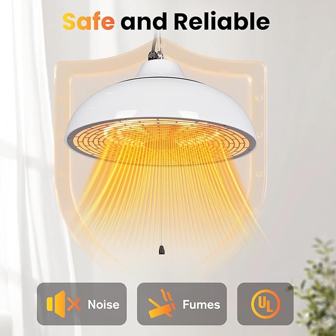 Electric Outdoor Heater for Patio, 1500W Infrared Heater for Indoor & Outdoor, IP55 Waterproof, Fast Heating, Tip-Over Protection, Perfect for Garden, Balcony, Garage (white, hanging)