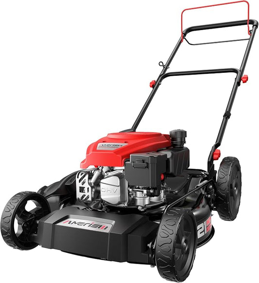 AMERISUN 21" Gas Lawn Mower, 144cc Engine, 2-in-1 Mulching & Side Discharge, 6-Position Height Adjustment, Foldable Handles for Lawn, Yard, and Garden Maintenance by PowerSmart