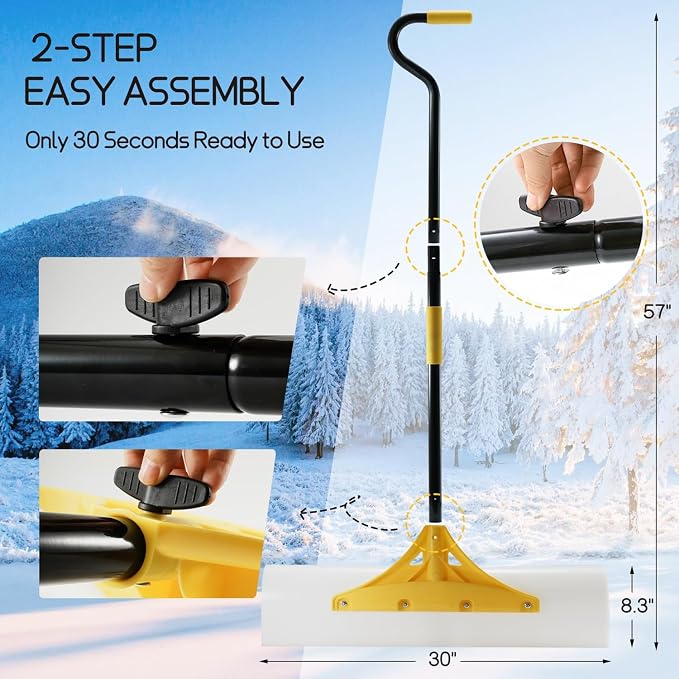 YEITSNOW Heavy Duty Snow Pusher Shovel for Driveway 30" Ergonomic Snow Removal Tool with Durable Plastic Blade with Wide Grip - Image 5