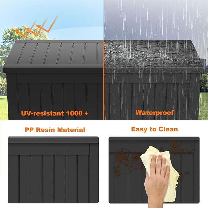 PatioZen 230 Gallon Resin Deck Box, Lockable Patio Outdoor Storage Box for Furniture, Garden Tools and Tools Storage, Waterproof Outside Storage Boxes - Black - Image 5