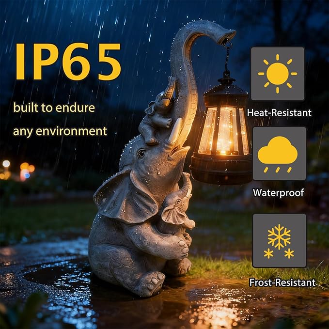 Solar Garden Outdoor Statues Lights Elephant Garden Sculptures Birthday Housewarming Gifts for Women Mom Grandma for Patio Yard Lawn Backyard Decorations