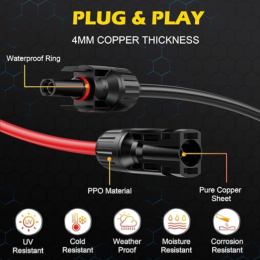 39Ft Solar Cable Solar Extension Cable,10AWG Solar Panel ExtensionCable with Female and Male Connectors,Waterproof Solar ExtensionCable Kit (Red and Black). - Image 4