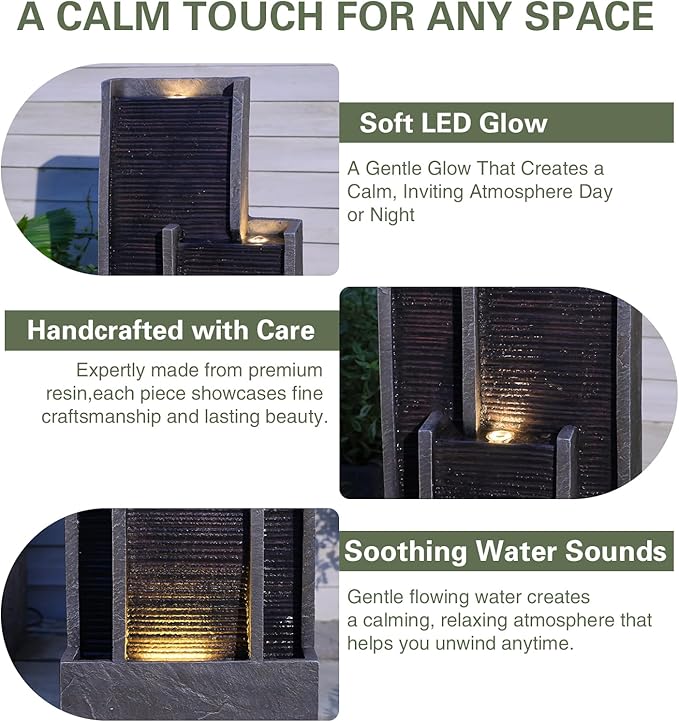 40.5" H Large Modern Indoor Water Fountains - Floor Standing Waterfall Fountain for Indoor or Outdoor with LED Light and Pump for Deck, Patio, Porch, Garden, Yard Decor, Outside Water Feature