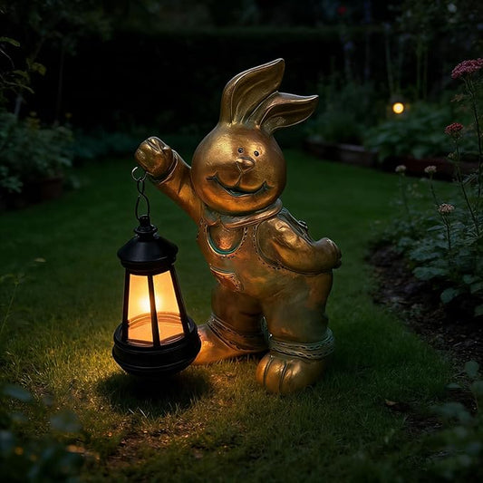 Outdoor Bunny Statue Solar Lantern for Garden Yard Lawn Patio Bronze Rabbit Figurine Decorations Housewarming for Mom Grandma Women