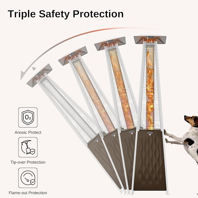 EAST OAK Pyramid Patio Heater, 48,000 BTU Outdoor Heater, Quartz Glass Tube Propane Heater for Commercial & Residential, Triple Protection System With Wheels, 2024 Bronze