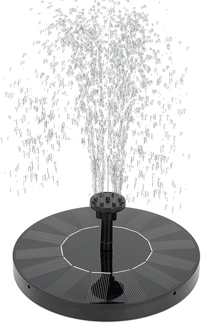 Solar Bird Bath Fountain,1.4W Solar Fountain Pump with 6 Nozzles, Free Standing Floating Solar Powered Water Fountains Pump for Bird Bath, Garden, Pond, Outdoor Decoration