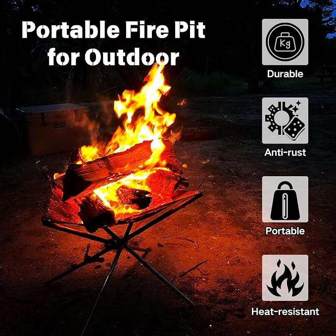 BeGrit Portable Fire Pit for Camping, 22" Wood Burning Fire Pits for Outdoor, 304 Stainless Steel Mesh Firepit for BBQ, Bonfire, Backyard, Garden, Patio (with Carrying Bag & Gloves) - Image 2