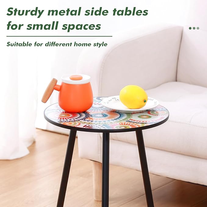 1 Pack Metal Outdoor Side Table Small Outside Round End Table for Patio Modern Accent Garden Corner Table for Small Spaces, Balcony, Porch, Weather-Resistant, Plant Stand Indoor - Image 4
