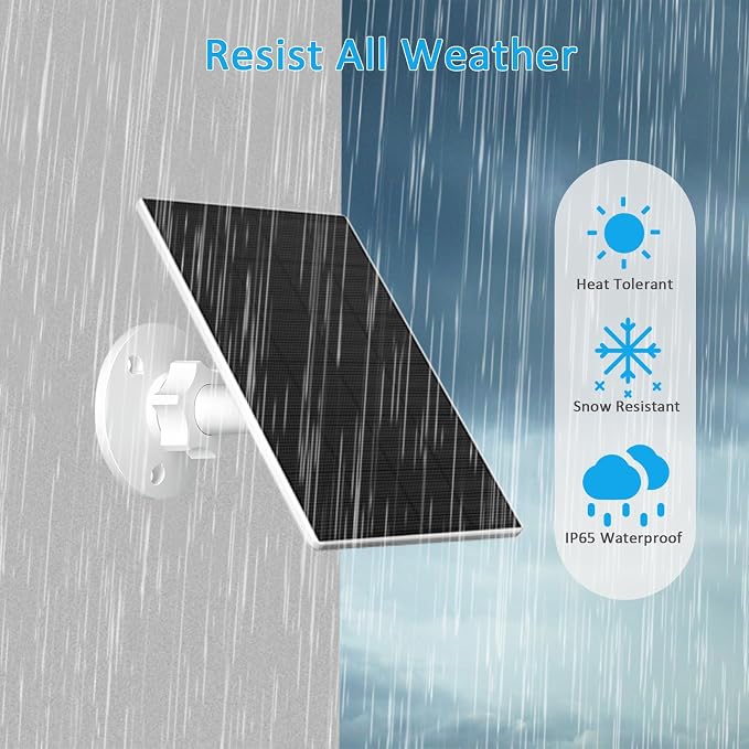 2W Solar Panel for Security Camera Outdoor, USB/USB-C Charger with IP65 Waterproof, 360° Adjustable Mount & 7.2ft Cable, Compatible with Rechargeable Battery Cameras (2 Pack, White) - Image 5