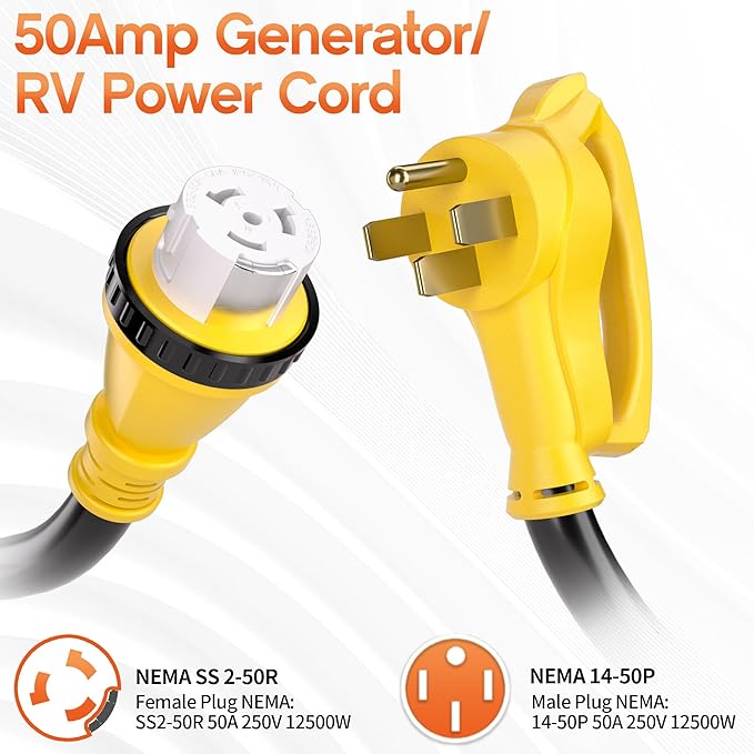 10FT 50 Amp Generator Cord, NEMA 14-50P/SS2-50R Heavy-Duty 4 Conductors Cable, Pure Copper STW RV Extension Cord, Female Plug with Twist Lock, Suitable for RV or Camper, ETL Listed - Image 2