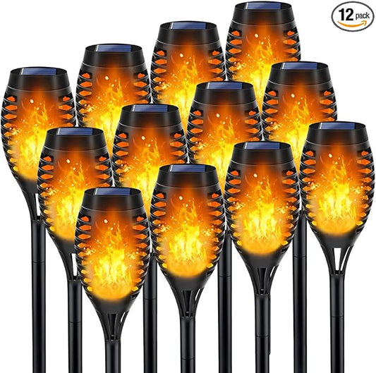 Outdoor Solar Lights, 12Pack Solar Torch Light with Flickering Flame, Solar Garden Lights Waterproof for Outdoor Decorations, Flame Torches for Outside, Outdoor Lighting for Pathway Yard Decor