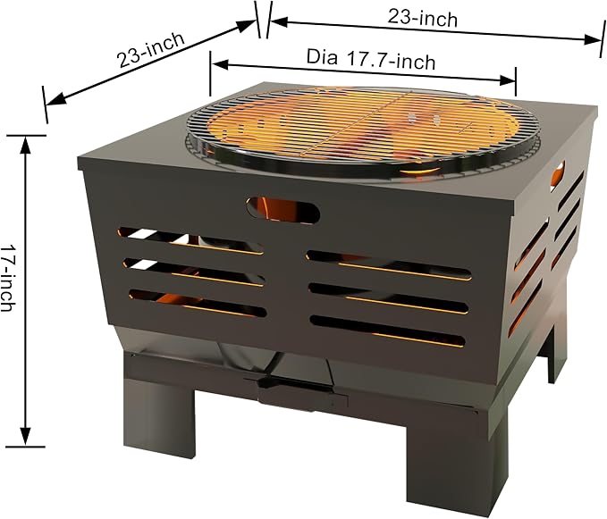 Fire Beauty Fire Pit with Stand,Smokeless Wood Burning Firepit with Ash Pan,Portable Outdoor Firepit with Cooking Grate & Poker For Camping,Backyard|L:23''xW:23''xH:19'',28.6lbs - Image 5