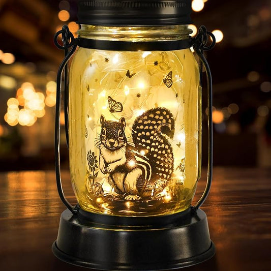 kyoryuger Squirrel Gifts for Women/Men Squirrel Solar Lanterns Mom Birthday Animal Lovers Lantern Pet Loss Tree Rat Lights Solar Garden Decoration for Yard, Patio,Backyard,Porch Torches