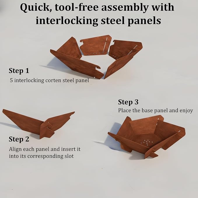 Decoroca Corten Steel Fire Pit - Outdoor Wood Burning Pit for Backyard Patio, Garden & Terrace, Durable & Weather-Resistant, Ideal for Family Gatherings & Parties - Image 4