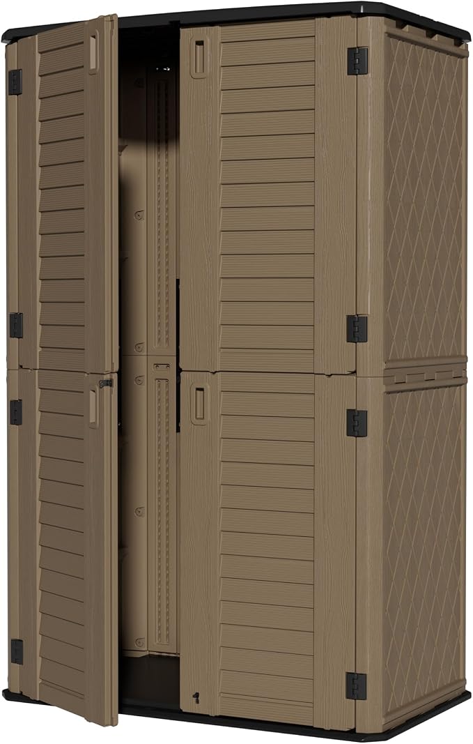 ZZM Large 67 Cu.ft Waterproof Storage Shed, Outdoor Storage Cabinet，Durable Resin Sheds for Patio Furniture, Garden Tools, Pool Accessories, Mower Storage (Coffee) by ZZM