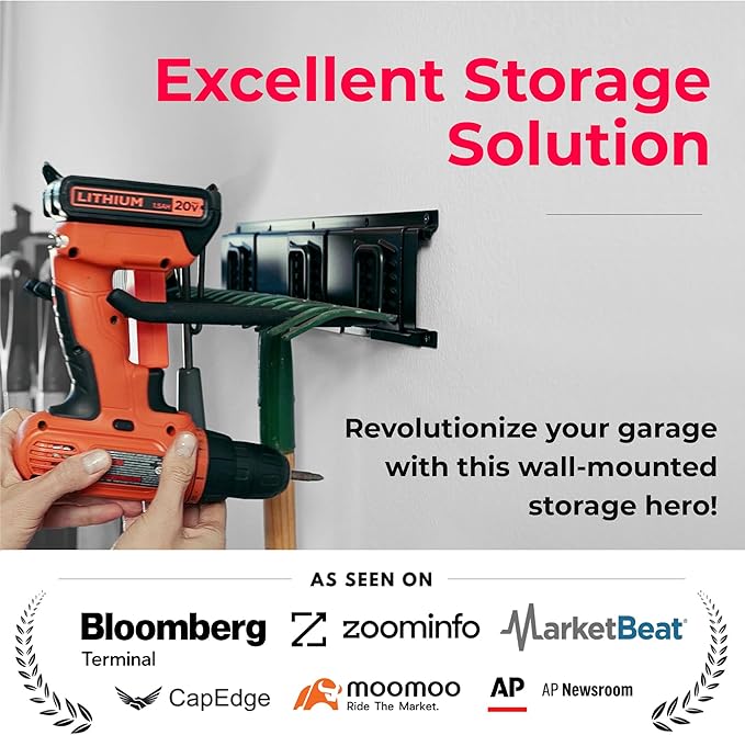 TIDYME Garage Tool Organizer Wall Mount - 96 inches - Sturdy Storage Rack with Adjustable Hooks, Anti-Rust - Easy Installation, 600lbs Capacity - Garden Tool Organizer (06 Racks & 12 Hooks) - Image 2