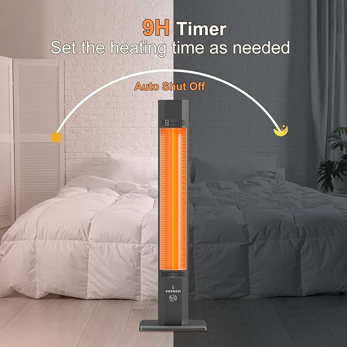42 INCH Outdoor Patio Heaters, 9 Heat Levels & 9H Timer, Outdoor Heater w/Safety Lock, 1500W Infrared Heater, Remote Control, IP65 Waterproof, Tip-Over &Overheat Protection for Outdoor, Black