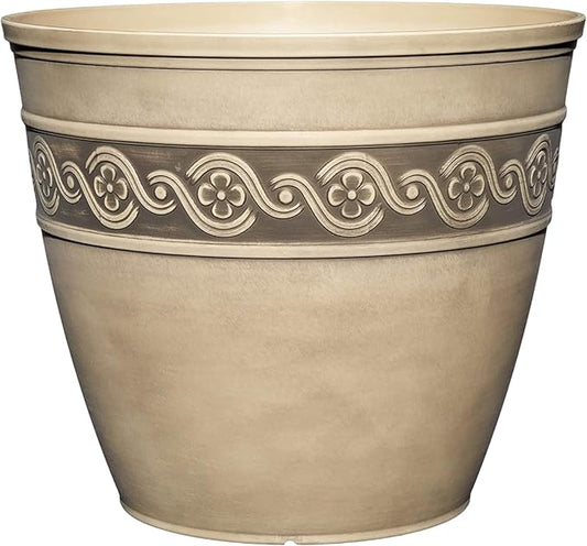 Classic Home and Garden Corinthian Resin Flower Pot Planter, Ivory Ash, 8"