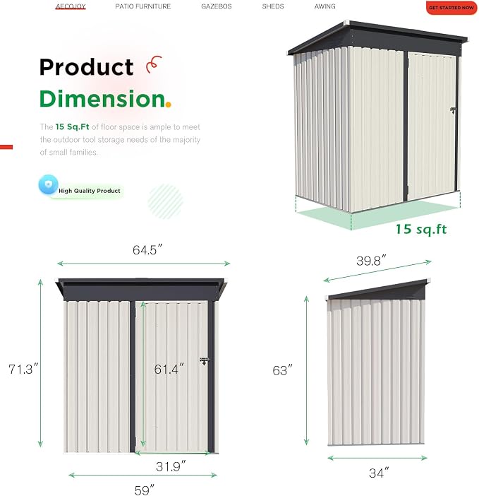 AECOJOY 5' x 3' Outdoor Storage Shed, Small Metal Shed with Lockable Door, Utility and Tool Storage for Garden, Backyard, Patio, Outside use in White - Image 6