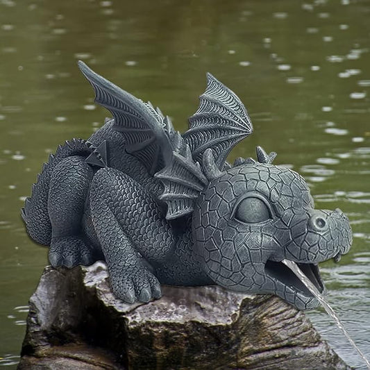 Txkrhwa Fountain Dragon Statue Resin Spouting Water Dragon Sculpture Weather Resistant Realistic Water Spray Dragon Statue Outdoor Ornament for Garden Courtyard Pond Pool