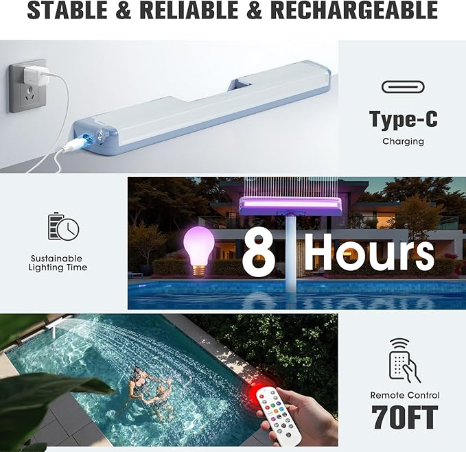 Upgraded Pool Fountain with Remote - Adjustable Waterfall Pool Sprinkler Fountains with Lights, Spray Water Fountains for Above Ground and Inground Pool for Cooling-Orange