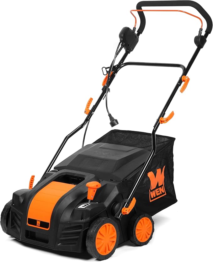 WEN DT1516 16-Inch 15-Amp 2-in-1 Electric Dethatcher and Scarifier with Collection Bag, Black by WEN