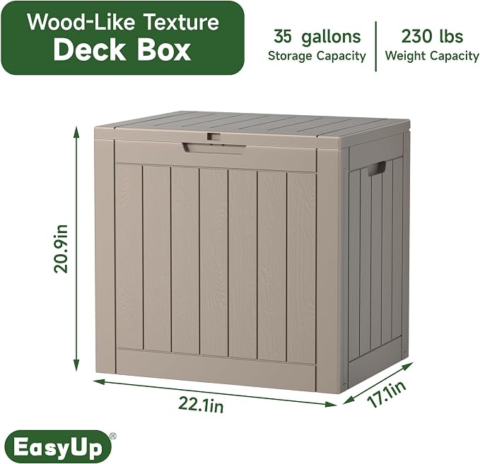 EasyUp Outdoor Storage Box, Waterproof Resin Deck Box, Reinforced Stability UV-Resistant for Patio, Garden and Poolside (Gray, 35 Gallons) - Image 2