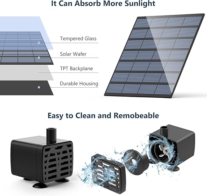 AISITIN DIY Solar Water Pump Kit for Water Feature Outdoor, Solar Powered Water Fountain Pump with 6 Nozzles for Bird Bath, Ponds, Garden, Fish Tank