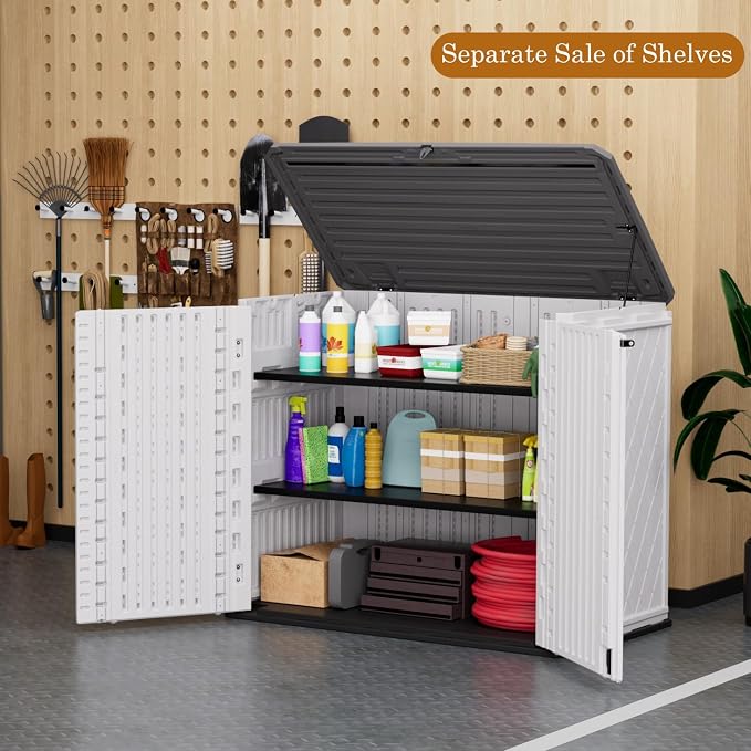 ZZM 4x3FT Heavy-Duty Outdoor Storage Shed | 34 Cu.Ft Waterproof Resin Cabinet with Double-Wall | UV-Resistant & Lockable for Garden Tools, Bikes, Patio Furniture (Wood Grain Texture) - Image 3
