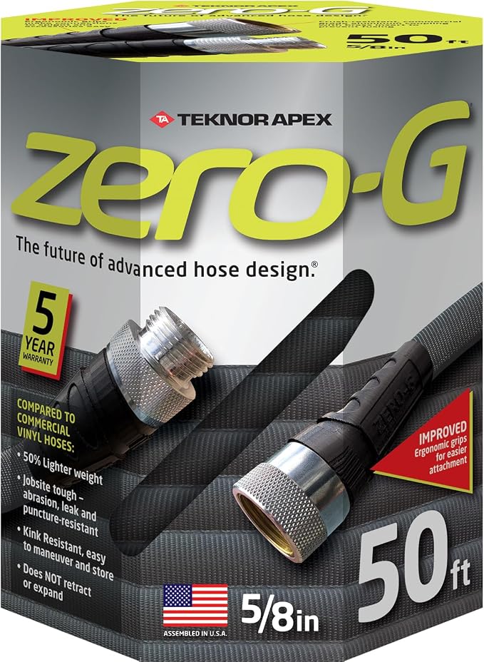 zero-G 4001-50 Lightweight, Ultra Flexible, Durable, Kink-Free Garden Hose, 5/8-Inch by 50-Feet,Black by TeknorApex