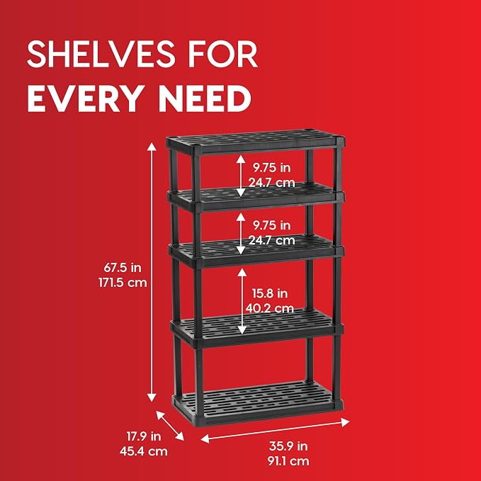 IRIS USA 5-Shelf Heavy Duty Plastic Storage Shelves, 750lb Capacity, 68" H x 36" W x 18" D, Large Modular Shelving Unit Storage Organizer for Garage, Home, Warehouse & Gym, Storage Rack - Black - Image 3