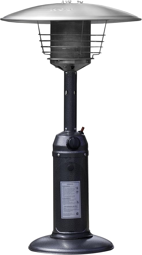 Hiland HLD032-C Portable Table Top Patio Heater, 11,000 BTU, Use 1lb or 20Lb Propane Tank, Hammered Silver