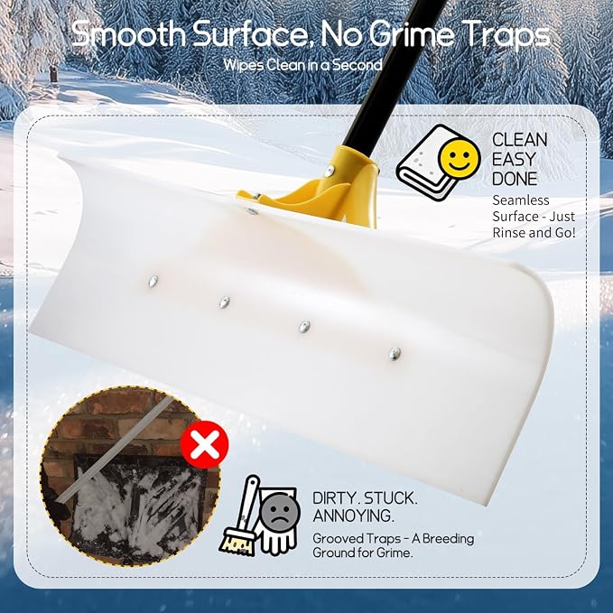 YEITSNOW Heavy Duty Snow Pusher Shovel for Driveway 30" Ergonomic Snow Removal Tool with Durable Plastic Blade with Wide Grip - Image 6