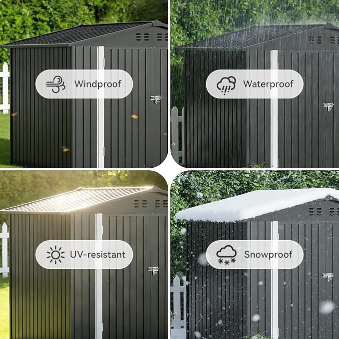 COMHOMA Shed Storage Outdoor Metal Windowed Lockable Weatherproof Ventilated Backyard Garden Utility Workshop(Grey,8'*6') - Image 5