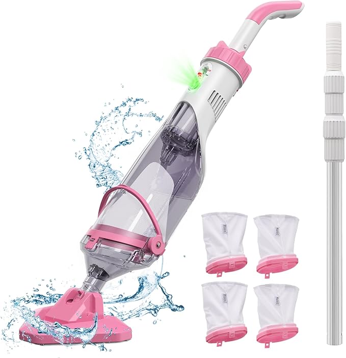 Enhulk Pool Vacuum for Above Ground Pool with a Telescopic Pole, Running time up to 1H, Handheld Rechargeable Pool Cleaner with Powerful Suction up to 18.5 GPM, Ideal for Leaves & Debris, PC10 Pro by Enhulk