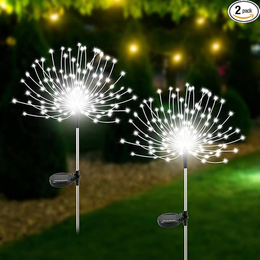 Solar Garden Lights Outdoor Waterproof, 2 Pack 120 LED Solar Firework Lights Decorative Garden D??cor Outside for Flowerbed Pathway Party Christmas Decoration, White