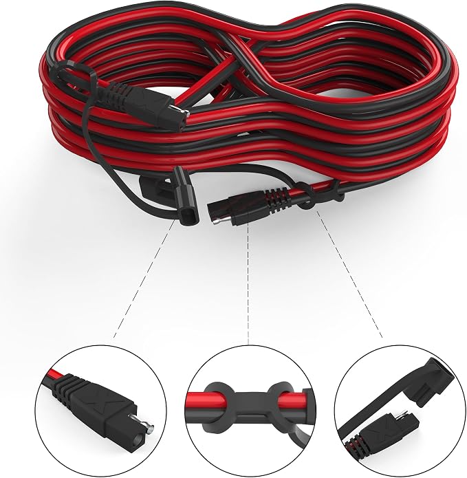OYMSAE 25Feet SAE to SAE Extension Cable Quick Disconnect Connector 16AWG, for Automotive Solar Panel Extension Cable Plug(25FT(16AWG)) Pack of 4 - Image 7